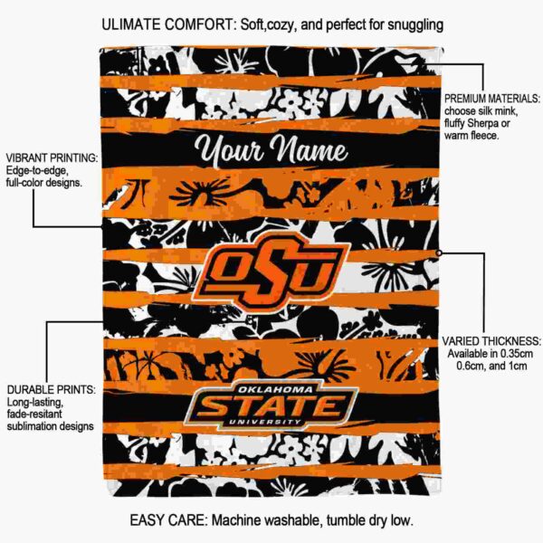 customized oklahoma state cowboys floral stripes orange white blanket new arrival