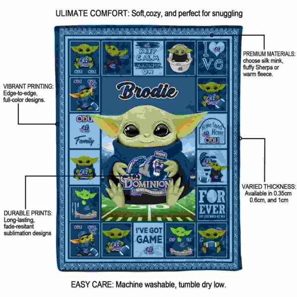 customized old dominion monarchs baby yoda blue blanket new arrival