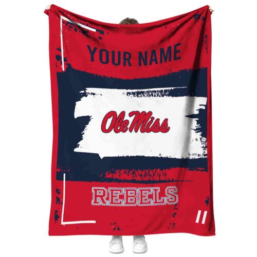 customized ole miss rebels paint strokes red white blanket best selling