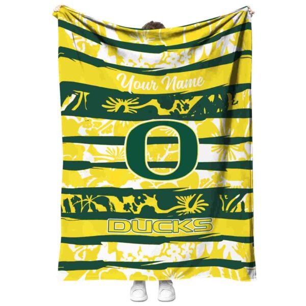 customized oregon ducks floral stripes green white blanket best selling
