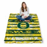 customized oregon ducks floral stripes green white blanket high quality