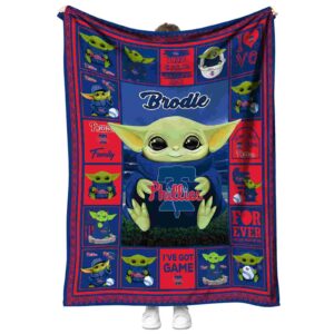 customized philadelphia phillies baby yoda blue blanket best selling