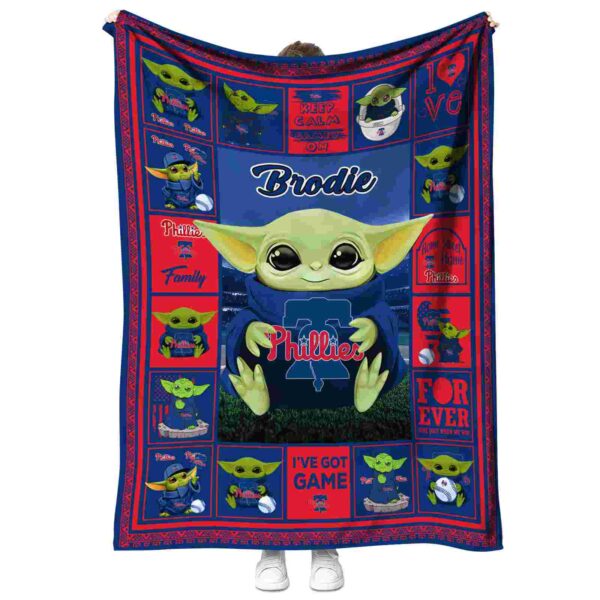 customized philadelphia phillies baby yoda blue blanket best selling
