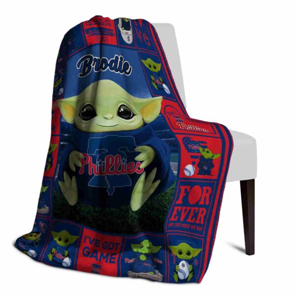 customized philadelphia phillies baby yoda blue blanket top rated