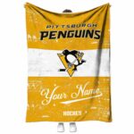 customized pittsburgh penguins grunge texture yellow white blanket best selling
