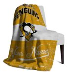 customized pittsburgh penguins grunge texture yellow white blanket best selling