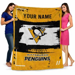 customized pittsburgh penguins paint strokes yellow white blanket fashion forward