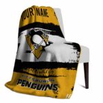customized pittsburgh penguins paint strokes yellow white blanket best selling