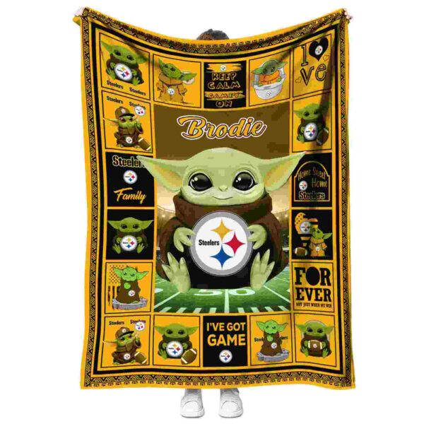 customized pittsburgh steelers baby yoda gold blanket best selling