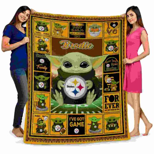 customized pittsburgh steelers baby yoda gold blanket fashion forward