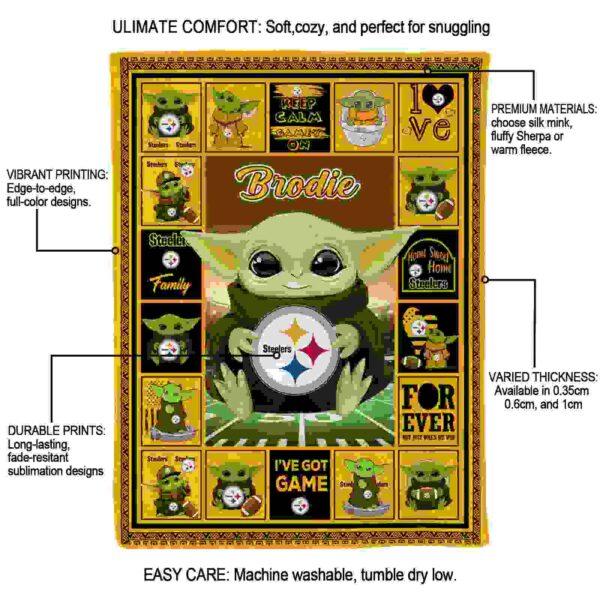 customized pittsburgh steelers baby yoda gold blanket new arrival