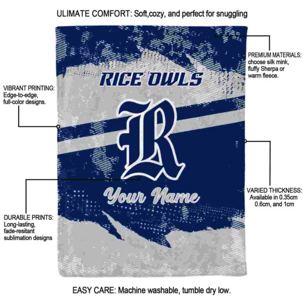 customized rice owls grunge streaks navy blue blanket new arrival