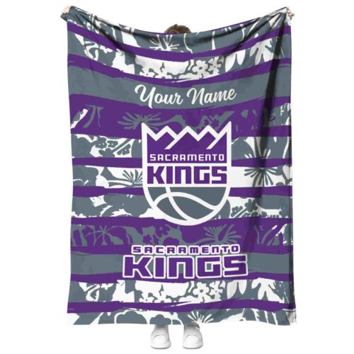 customized sacramento kings floral stripes purple white blanket best selling