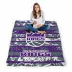 customized sacramento kings floral stripes purple white blanket high quality