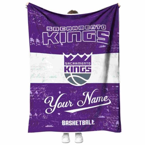 customized sacramento kings grunge texture purple white blanket best selling