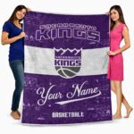 customized sacramento kings grunge texture purple white blanket best selling