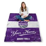 customized sacramento kings grunge texture purple white blanket best selling