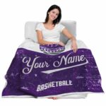 customized sacramento kings grunge texture purple white blanket best selling