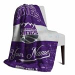 customized sacramento kings grunge texture purple white blanket best selling