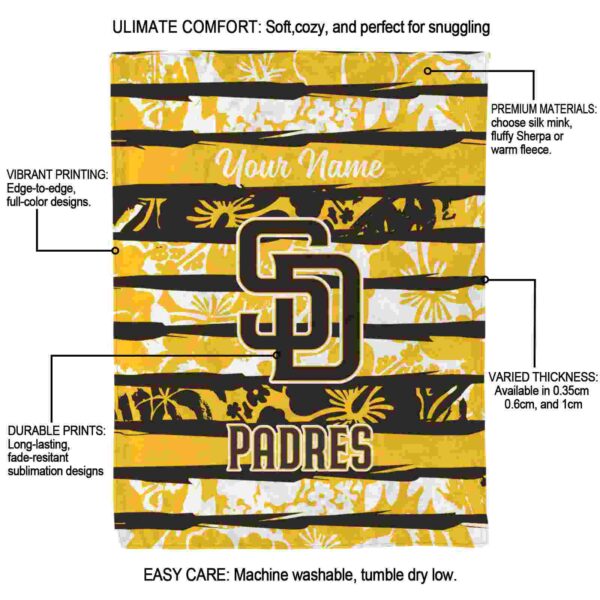 customized san diego padres floral stripes brown white blanket new arrival
