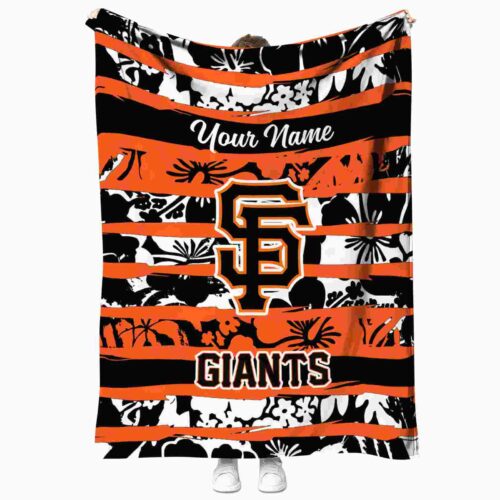 customized san francisco giants floral stripes orange white blanket best selling
