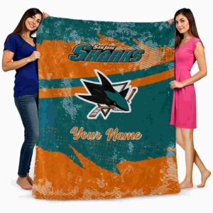 customized san jose sharks grunge streaks teal blanket fashion forward