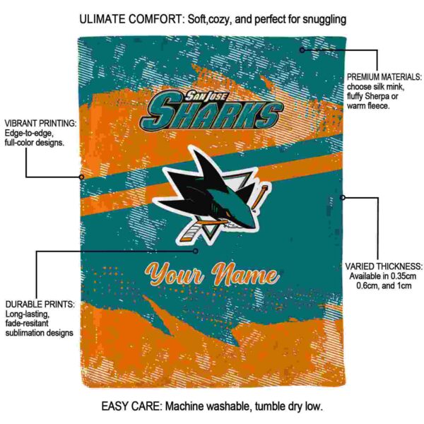 customized san jose sharks grunge streaks teal blanket new arrival