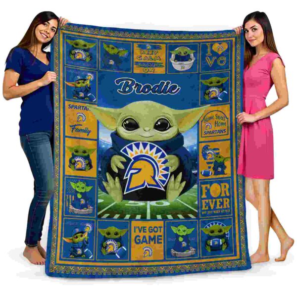 customized san jose state spartans baby yoda blue blanket fashion forward