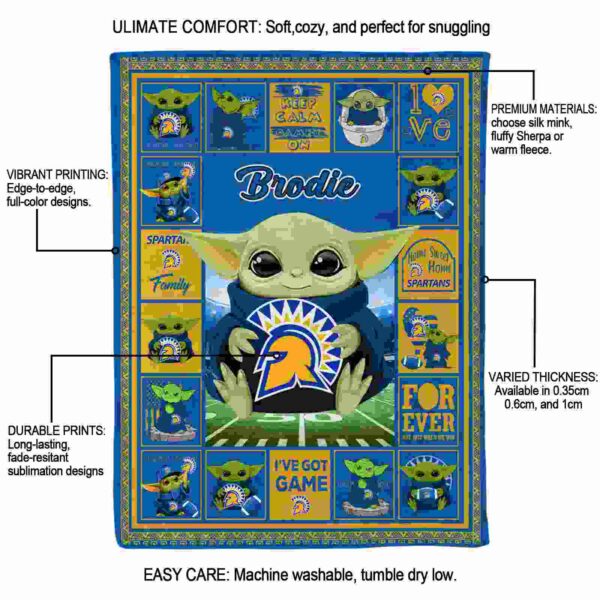 customized san jose state spartans baby yoda blue blanket new arrival