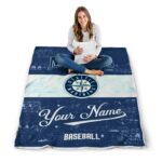 customized seattle mariners grunge texture navy blue white blanket best selling