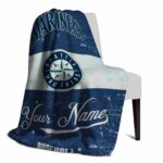 customized seattle mariners grunge texture navy blue white blanket best selling