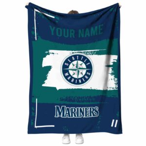 customized seattle mariners paint strokes navy blue white blanket best selling