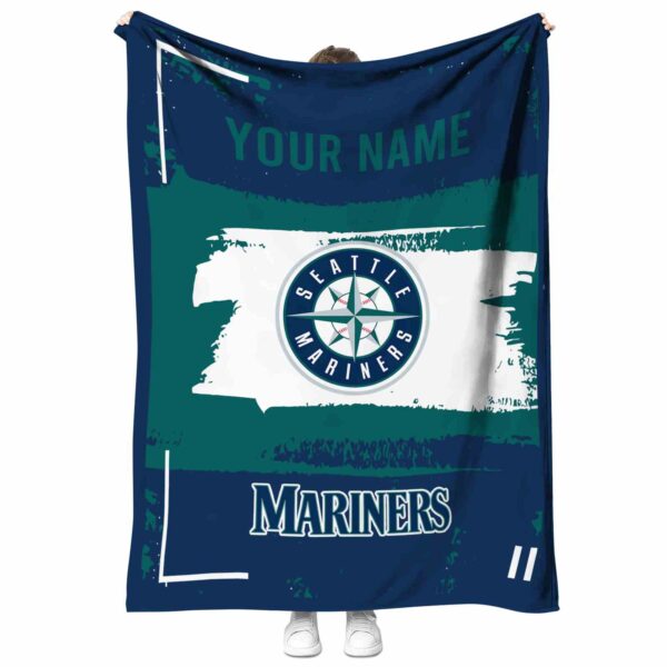customized seattle mariners paint strokes navy blue white blanket best selling
