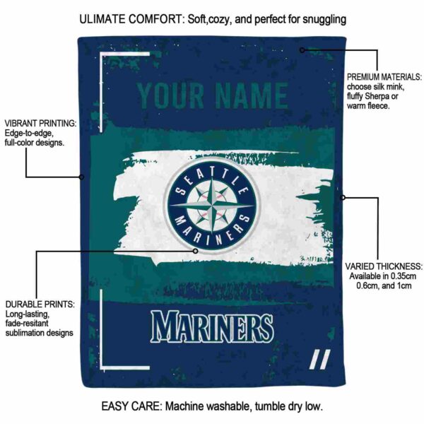 customized seattle mariners paint strokes navy blue white blanket new arrival
