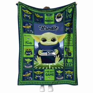 customized seattle seahawks baby yoda blue blanket best selling