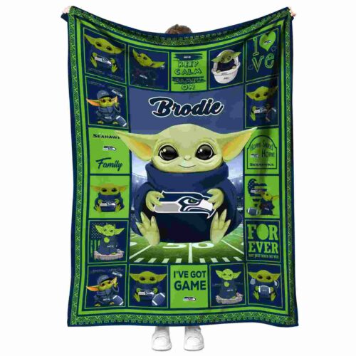 customized seattle seahawks baby yoda blue blanket best selling