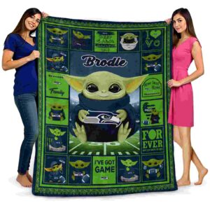 customized seattle seahawks baby yoda blue blanket fashion forward