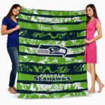 customized seattle seahawks floral stripes blue white blanket fashion forward