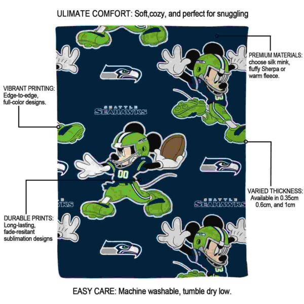 customized seattle seahawks mickey blue blanket new arrival