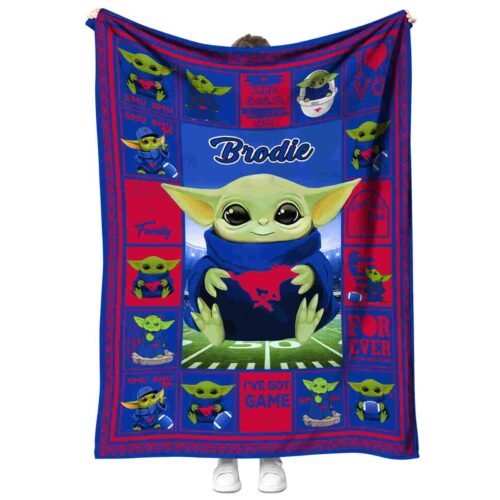 customized smu mustangs baby yoda blue blanket best selling