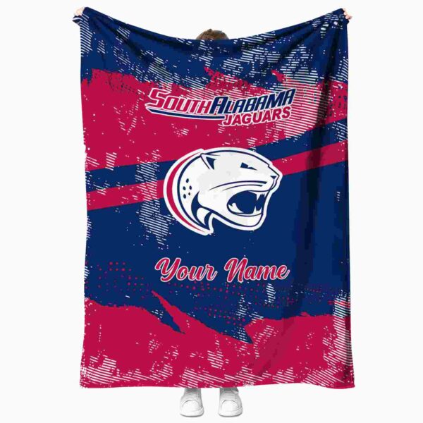 customized south alabama jaguars grunge streaks blue blanket best selling