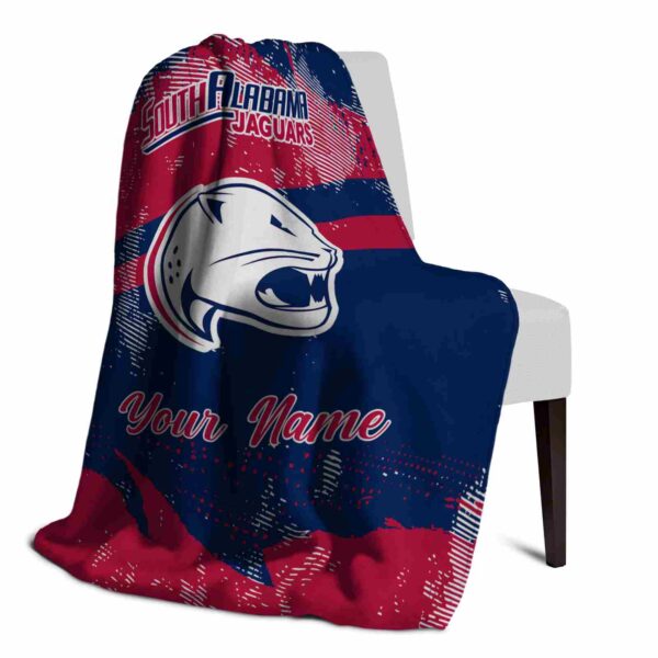 customized south alabama jaguars grunge streaks blue blanket top rated
