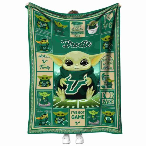 customized south florida bulls baby yoda green blanket best selling