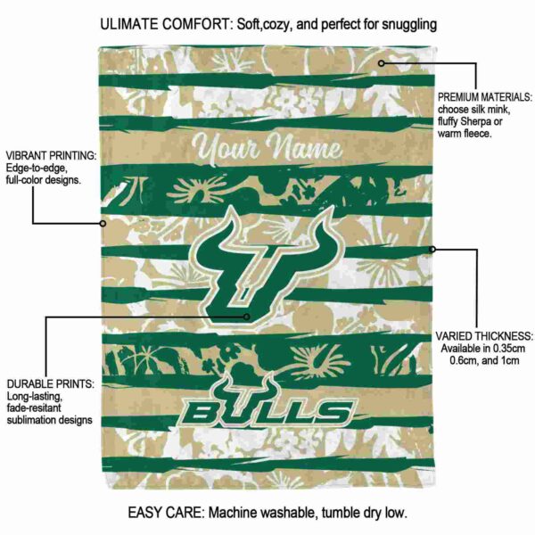 customized south florida bulls floral stripes green white blanket new arrival