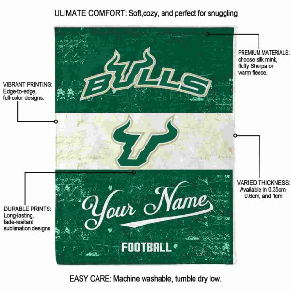 customized south florida bulls grunge texture green white blanket new arrival