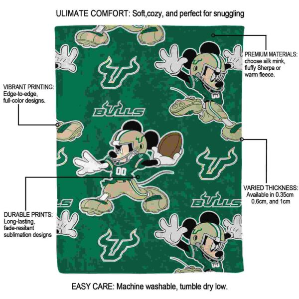 customized south florida bulls mickey green blanket new arrival