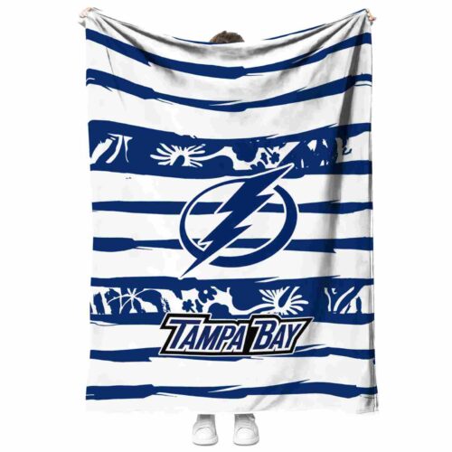 customized tampa bay lightning floral stripes blue white blanket best selling