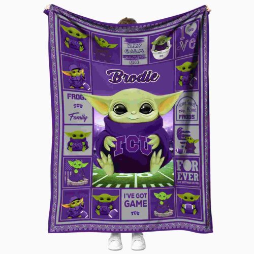 customized tcu horned frogs baby yoda purple blanket best selling