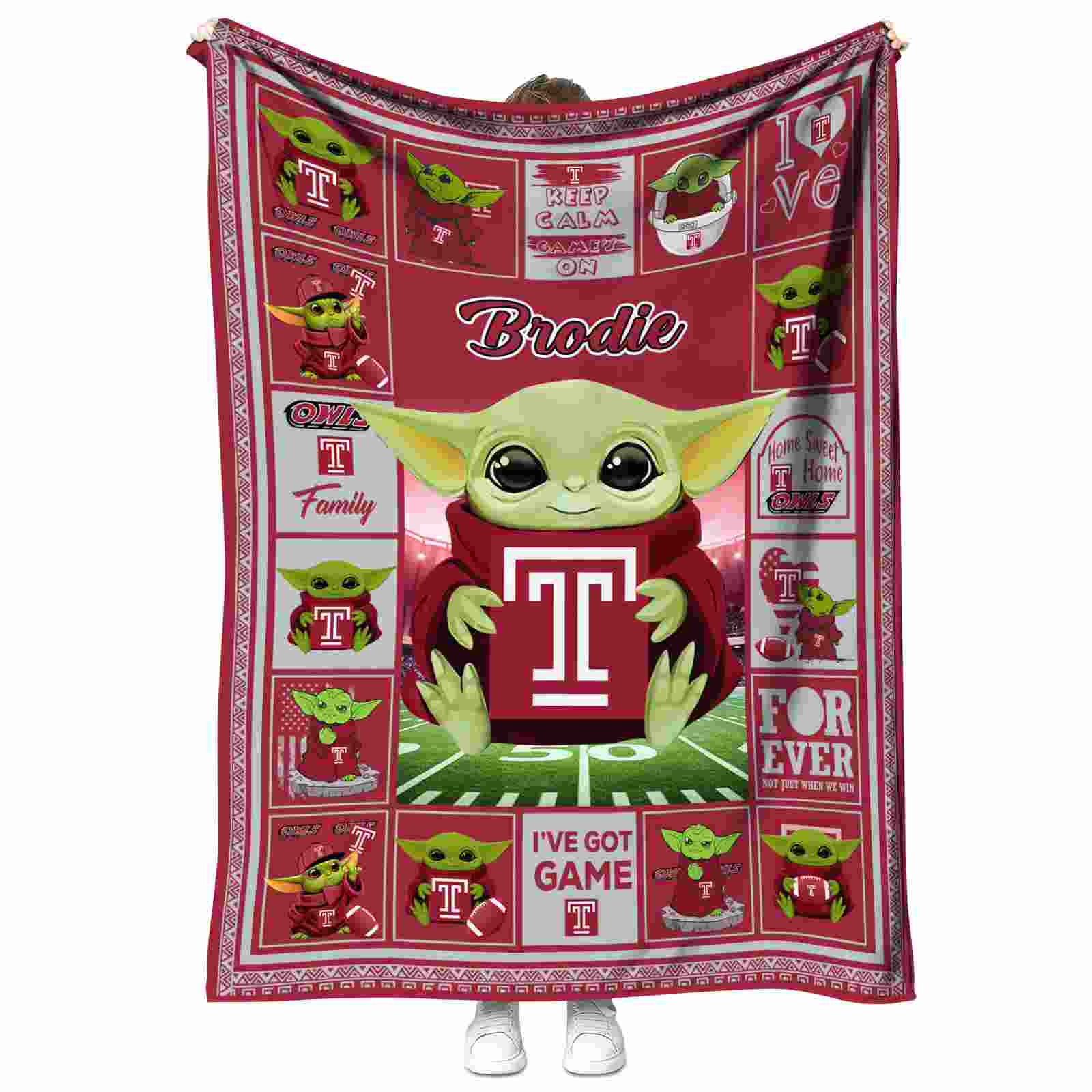 customized temple owls baby yoda red blanket best selling customized temple owls baby yoda red blanket best selling