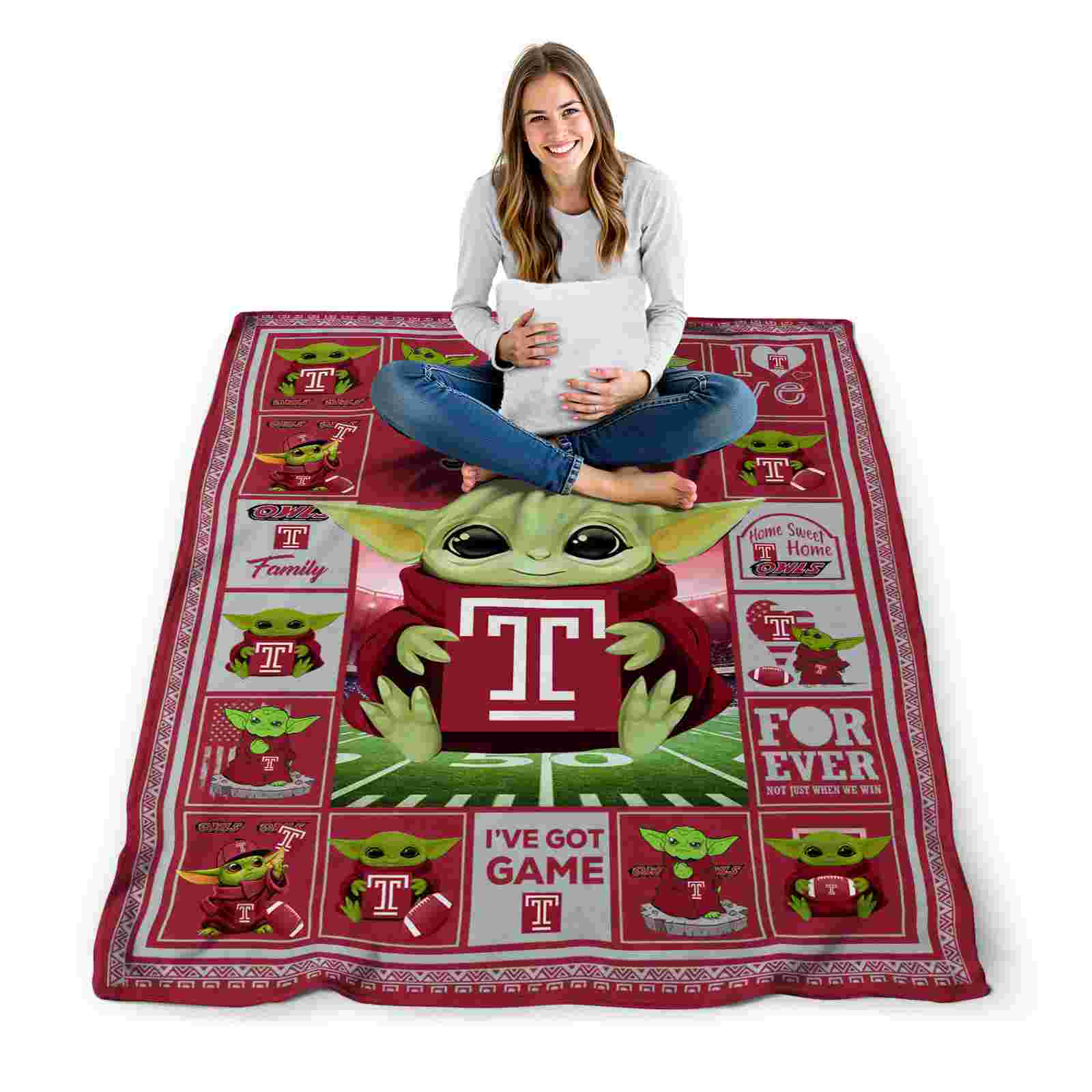 customized temple owls baby yoda red blanket high quality customized temple owls baby yoda red blanket high quality